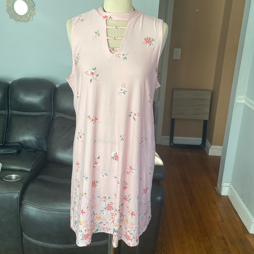 Light pink floral mock neck dress